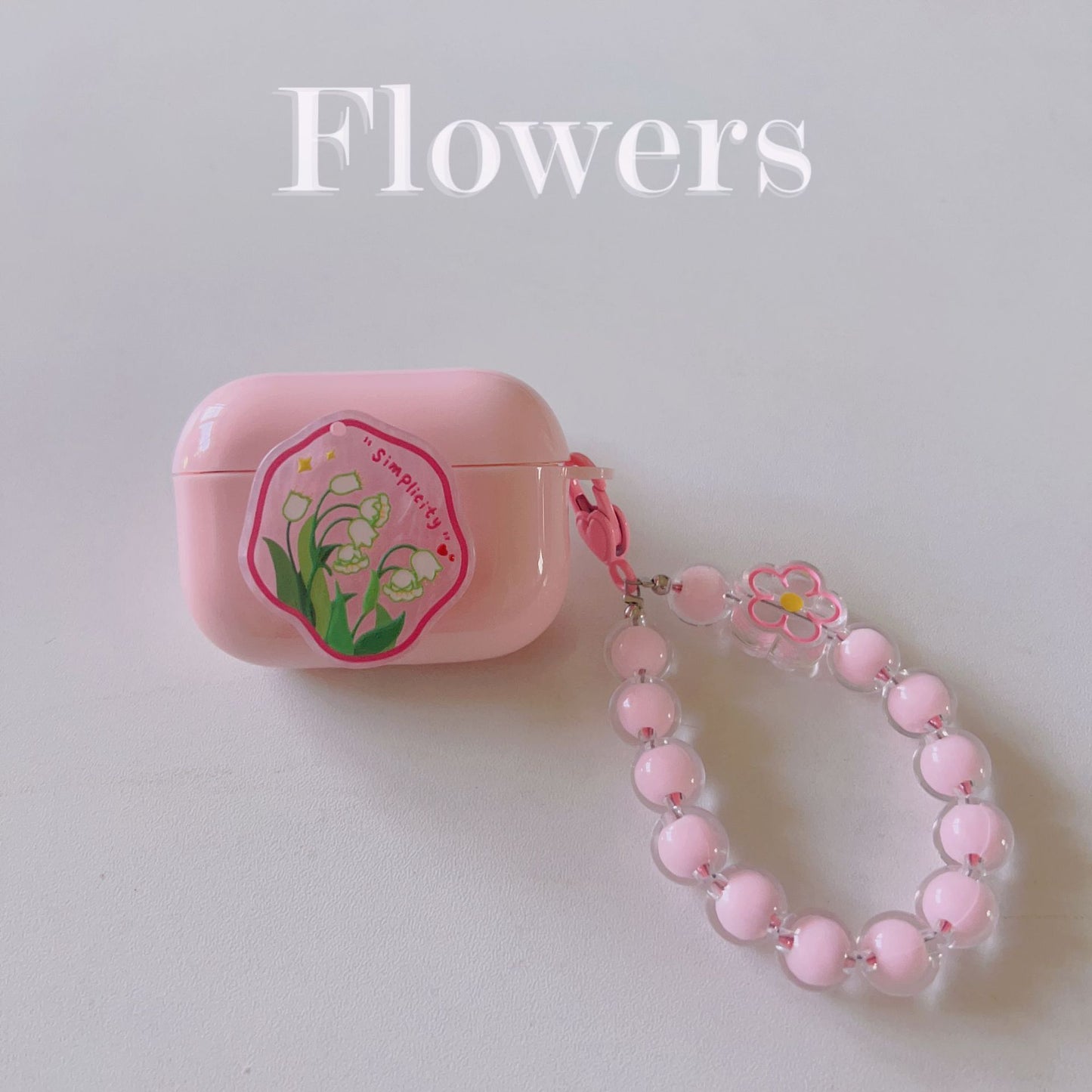 Floral patches + pink base shell + pink bracelet Apple AirPods 3