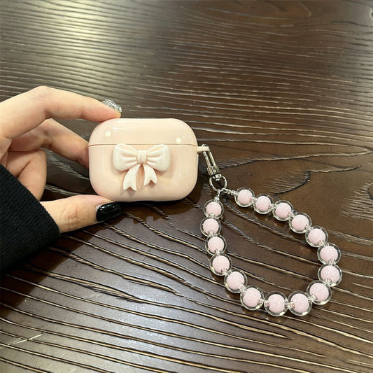 Small pink bow [pink shell] + pink bead bracelet AirPods Pro