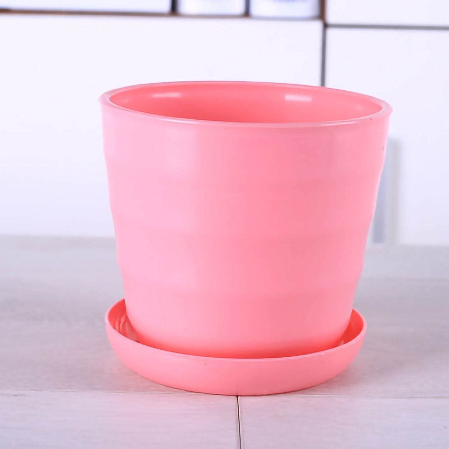Flower Pot Flexible Round Modern Planter with Removable Tray for Gardening Office Balcony Pink L